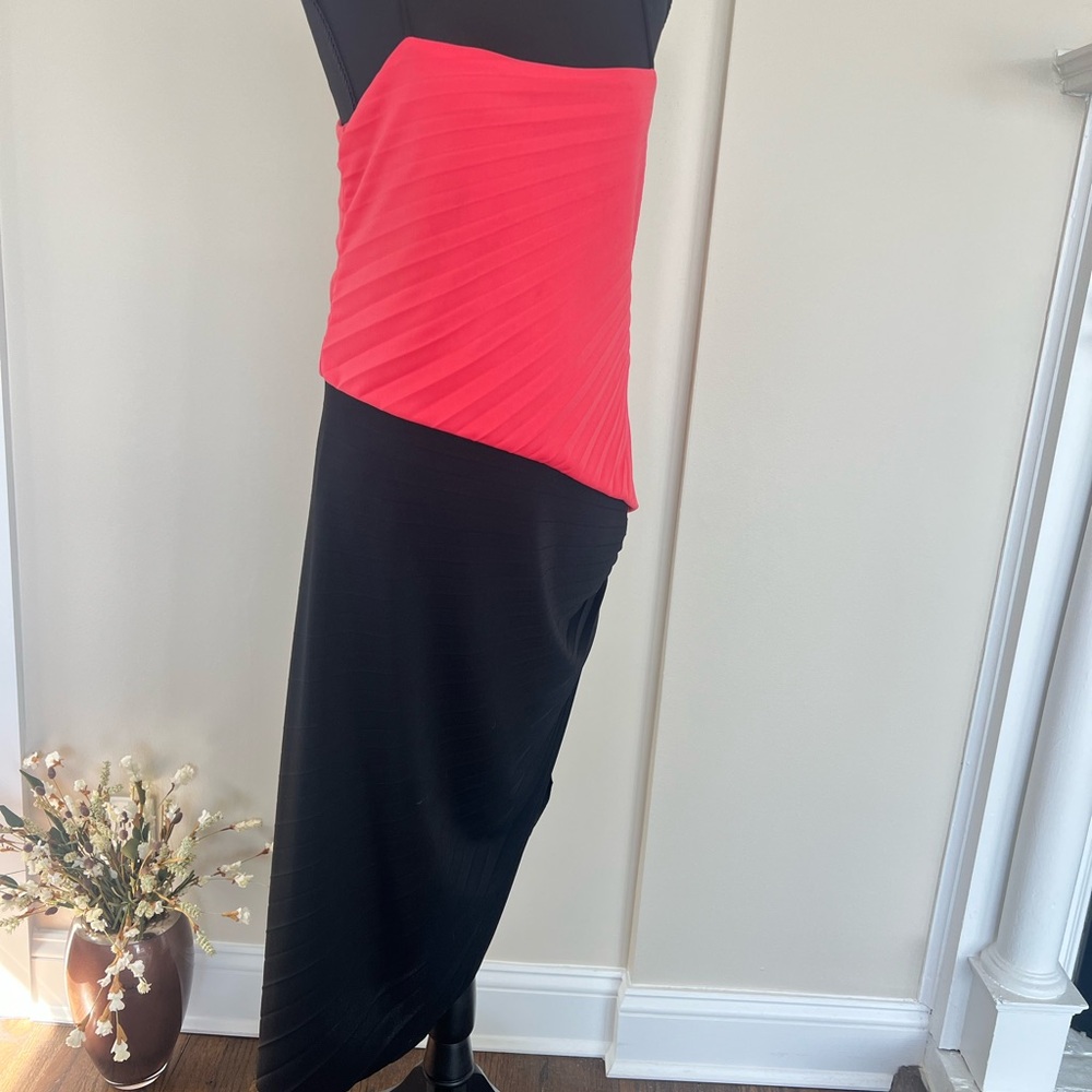 HALSTON Red/Orange and Black Asymmetrical Dress just like new.